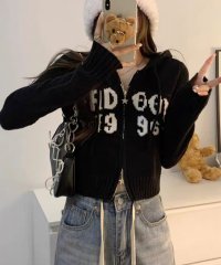 shopnikoniko/ショップニコニコ ShopNikoNiko ショート丈 ジップアップ ニットパーカー 【即納】 ニット セーター カーディガン フーディー 長袖 ダブルジップ /505736070