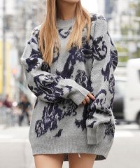 1111clothing/◆モヘアタッチ 総柄 ビッグクルーニット◆ オーバーサイズ クルーネック ニット メンズ モヘア セーター レディース 総柄 ヒョウ ペイズリー フラワー/505737036