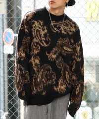 1111clothing/◆モヘアタッチ 総柄 ビッグクルーニット◆ オーバーサイズ クルーネック ニット メンズ モヘア セーター レディース 総柄 ヒョウ ペイズリー フラワー/505737036