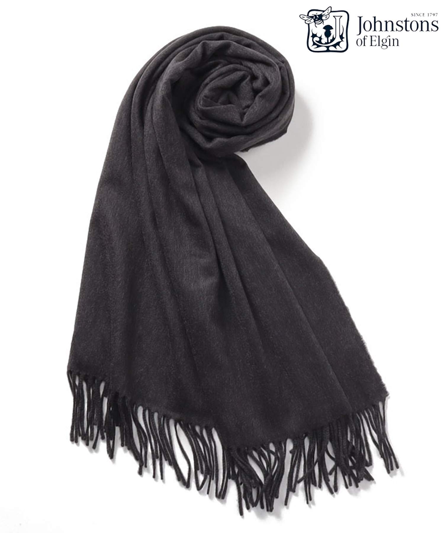 1674【美品】ジョンストンズ 大判ストール カシミヤ100% ブラック 極美品 ジョンストンズ カシミヤ100％ 大判ストール ブラック