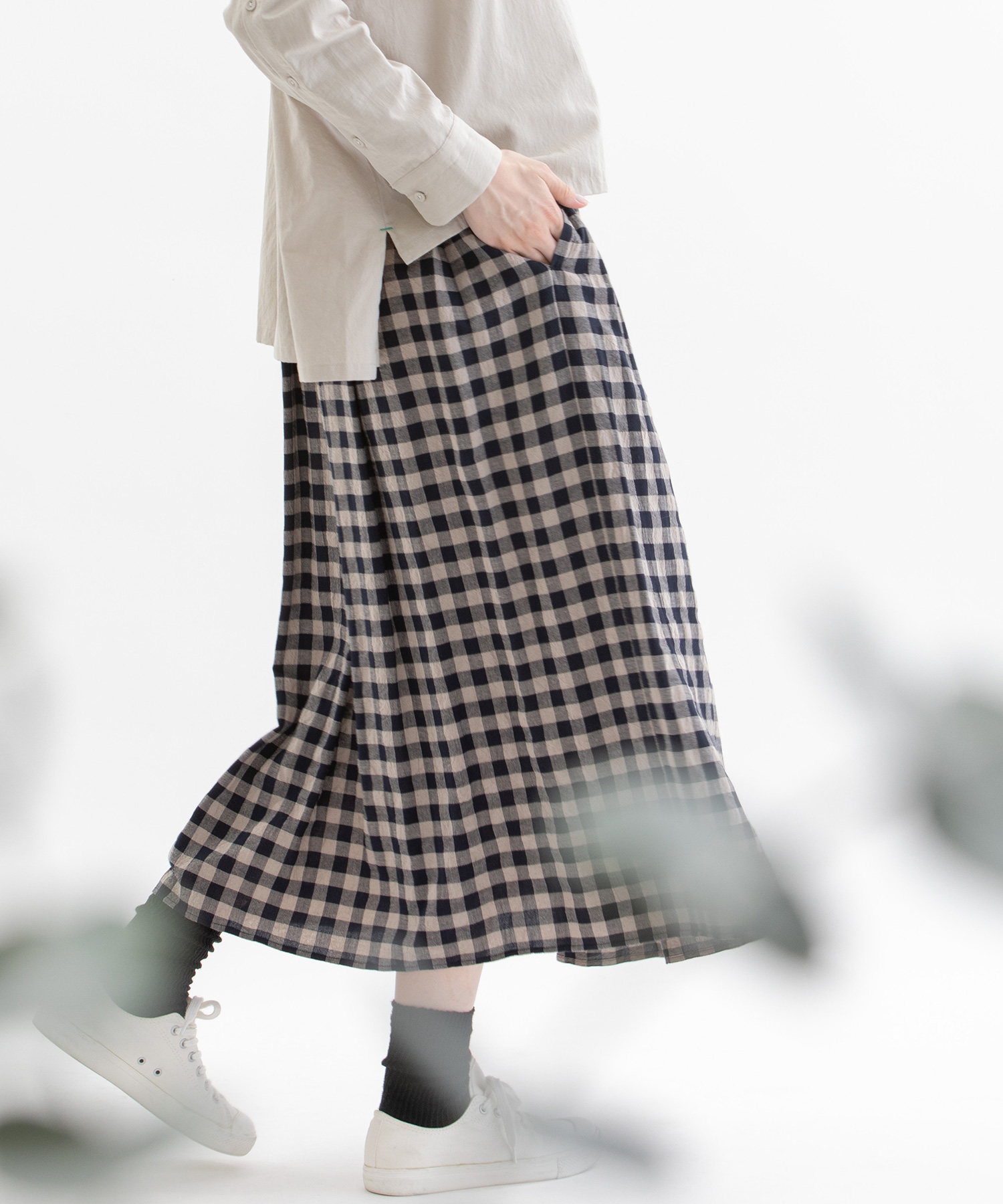 綿麻ビスコースギンガムスカート(505742395) | ノップドゥノッド(nop