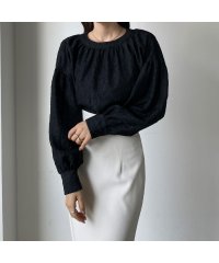 Louere/ルエレ Louere Louere ジャガードノーカラーギャザーブラウス/505489648