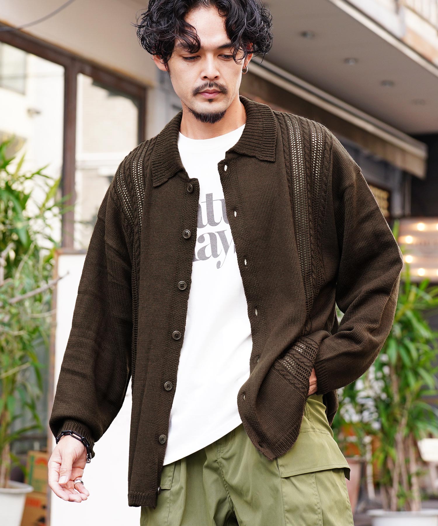 ジギーズショップ JIGGYS SHOP 部分透かし編み カーディガン ジギーズショップ JIGGYS SHOP 部分透かし編み カーディガン