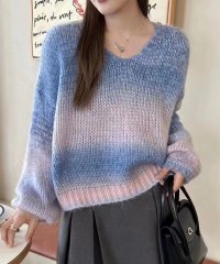 MAISON BREEZE/【MAISON BREEZE】トップス ニット 長袖 Vネック グラデーション ボリューム袖 ショート丈 ざっくり編み セーター KNF037/505738620