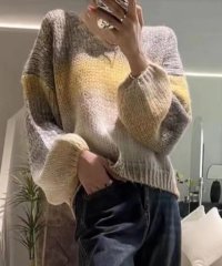 MAISON BREEZE/【SETUP7】トップス ニット 長袖 Vネック グラデーション ボリューム袖 ショート丈 ざっくり編み セーター KNF037/505738620