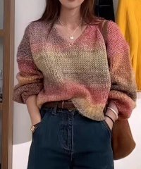 MAISON BREEZE/【SETUP7】トップス ニット 長袖 Vネック グラデーション ボリューム袖 ショート丈 ざっくり編み セーター KNF037/505738620