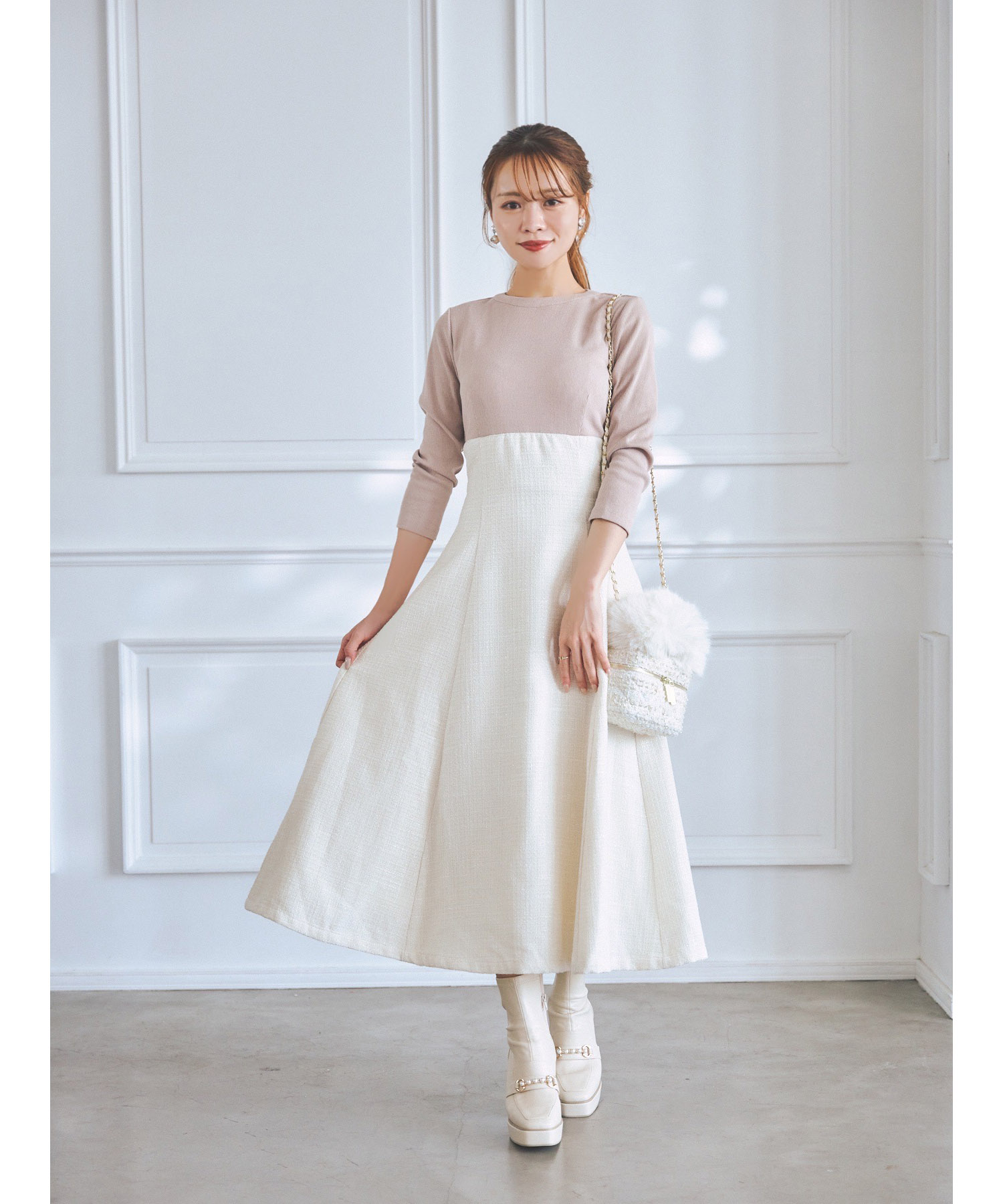 Acka. ドッキングツイードコクーンワンピース セール】トッコクローゼット tocco closet バックレースアップ