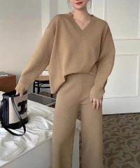 MAISON BREEZE/セットアップセブン SETUP7 セットアップ Vネック ニット セーター ニットパンツ ワイドパンツ 長袖/505727970