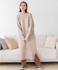 VitaFelice/ニットワンピース レディース ロング丈 スリット ロングワンピース マキシワンピース マキシ丈 袖リブ  クルーネック ドロップショルダー レイヤード 柔らかい/505748728