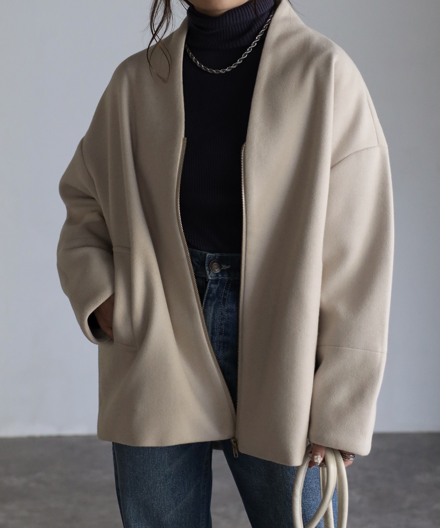 サキシマ トーキョー sakishima tokyo ノーカラーショートコート