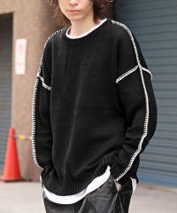 LUXSTYLE/ハンドステッチクルーネックニット/ニット メンズ セーター ビッグシルエット クルーネック ステッチ ニットソー/505759649