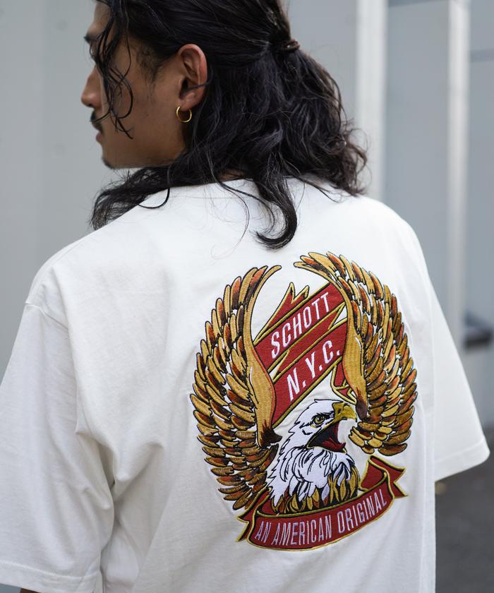 T-SHIRT ”EAGLE AND RIBBON EMB”／刺繍Tシャツ ”イーグル アンド リボ Schott｜T-SHIRT 