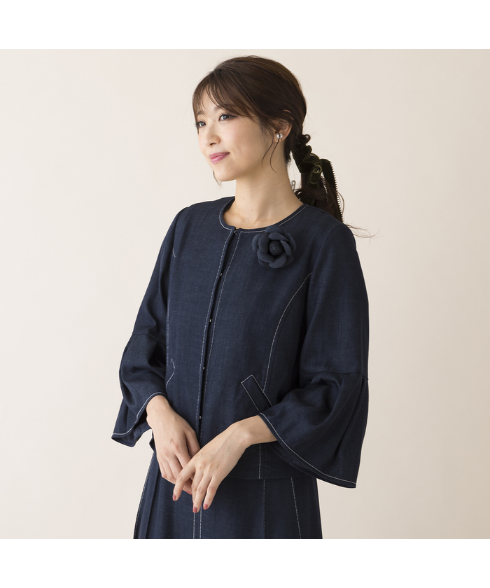 ローズティアラ　デニムジャケット フリルデザイン 46 美品 ローズティアラ デニムジャケット フラワーモチーフ付 3XL 46