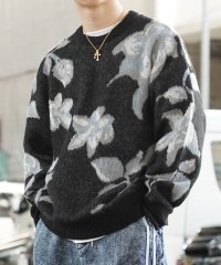 1111clothing/◆総柄ジャガード 起毛クルーネックニット◆ オーバーサイズ クルーネック ニット メンズ ジャガード セーター レディース ビッグニット ビッグセーター/505762688