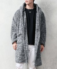 TopIsm/カーディガン メンズ コーディガン パーカー ロング丈 ファー シャギーボア 無地 ワイドシルエット ドロップショルダー フード ガウン コート モコモコ/505050683