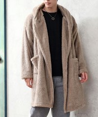 TopIsm/カーディガン メンズ コーディガン パーカー ロング丈 ファー シャギーボア 無地 ワイドシルエット ドロップショルダー フード ガウン コート モコモコ/505050683