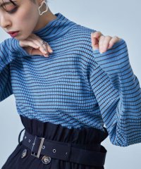 Fashion Letter/Fashion Letter ファッションレター アクリルニット バルーンスリーブ ハイネック ボーダープルオーバー ランタンスリーブ リブニット トップス セ/505763589