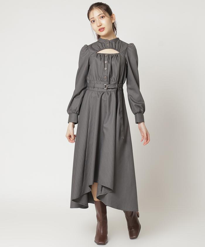 セール 50%OFF】デコルテあきストライプワンピース(505769427 セール 50%OFF】デコルテあきストライプワンピース(505769427
