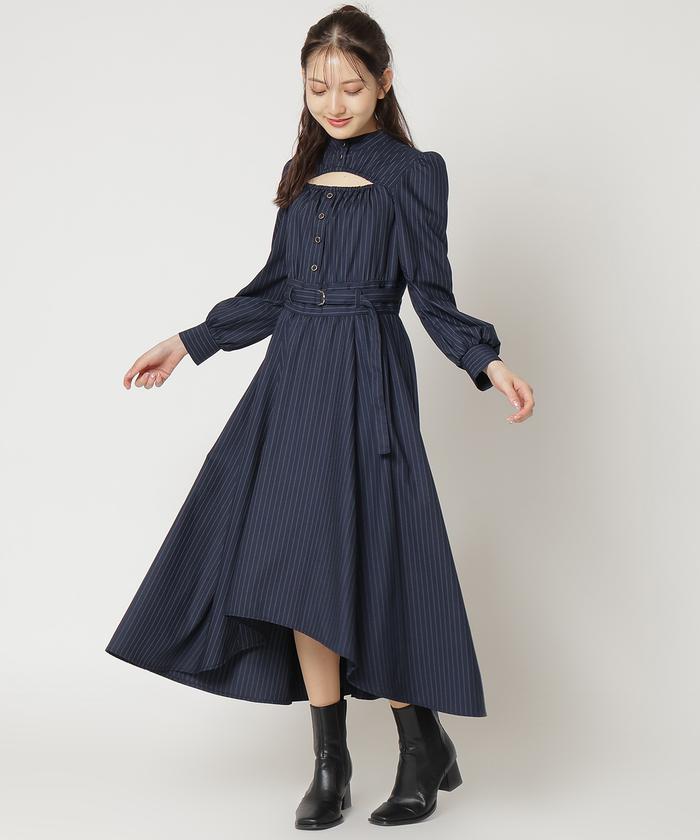 セール 50%OFF】デコルテあきストライプワンピース(505769427 セール 50%OFF】デコルテあきストライプワンピース(505769427