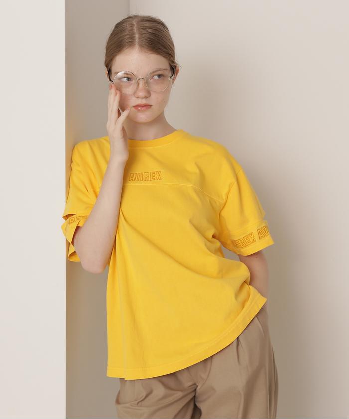 AVIREX アビレックス レディース トップス 半袖 Tシャツ FADE WASH CUFFS OPEN EMBROIDERY フェイドウォッシュ カフスオープン刺繍Tシャツ 肌見せ 7833934602 FADE WASH CUFFS OPEN EMBROIDERY T-SHIRT/フェイドウォッシュ