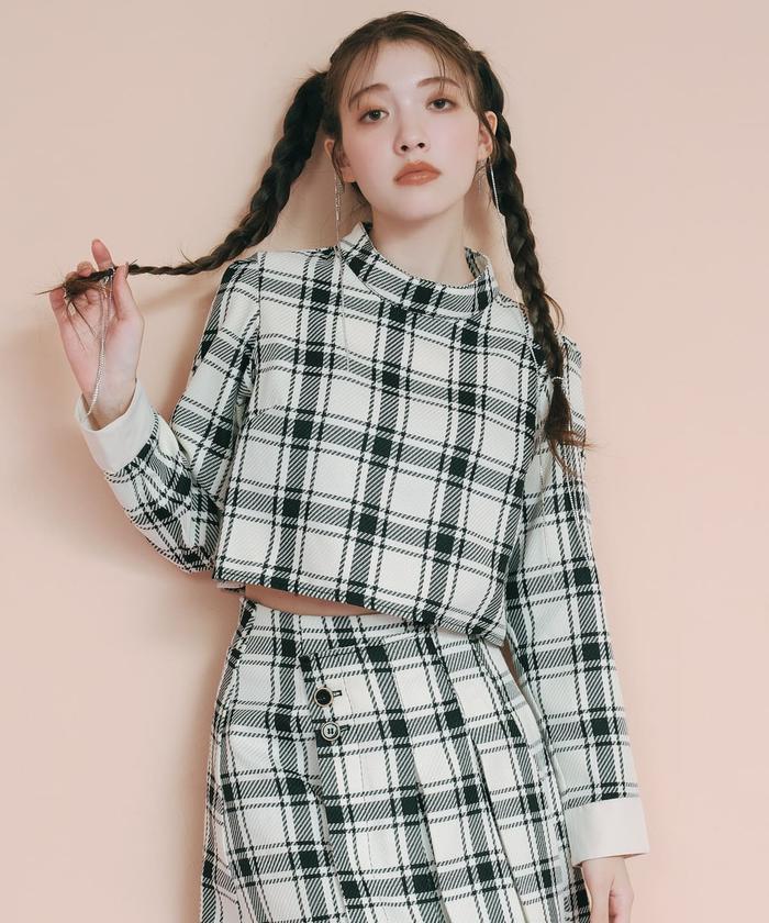 RACHEL COMEY　チェック　ハイネック　ブラウス　　72-0210-2A セール 50%OFF】チェックハイネックコンパクトブラウス