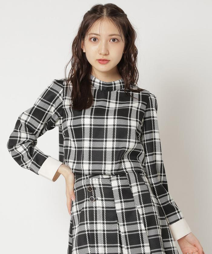 RACHEL COMEY　チェック　ハイネック　ブラウス　　72-0210-2A セール 50%OFF】チェックハイネックコンパクトブラウス