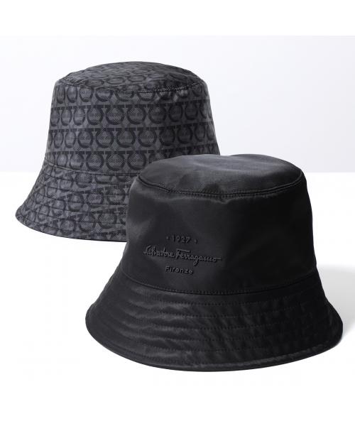 ハット FERRAGAMO SS25 Hats (0780657) Salvatore Ferragamo Galore Logo Reversible Nylon Bucket Hat