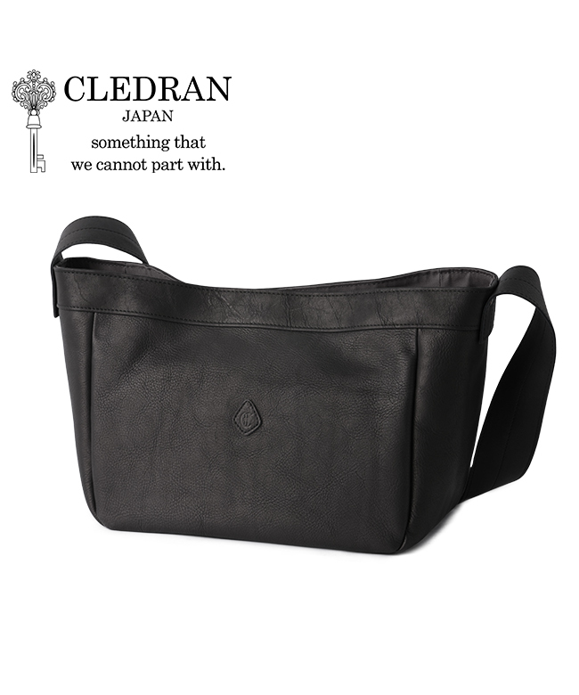 CLEDRAN ブラックレザーショルダーバッグ CLEDRAN ブラックレザーショルダーバッグ
