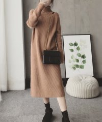 Amulet/アミュレット Amulet ハイネックニットワンピース レディース 10代 20代 30代 韓国ファッション 秋 冬 カジュアル 可愛い 上品 シンプル 黒 長/505781014
