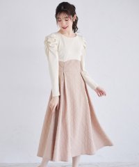 tocco closet/後ろリボン付きパワーショルダーエンボスドッキングワンピース/505778102