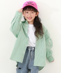 devirock/ビッグシルエット カラー ストライプシャツ 子供服 キッズ 男の子 女の子 トップス シャツ ブラウス 前開き /505790890