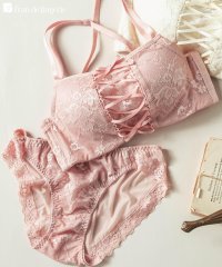 fran de lingerie/人気のレーシークイーンカップを使用した盛れるベアトップドラマチックな編み上げデザイン 「レーシーメイクブラ003 ペアブラジャー（ワイヤー有り）」 ブラジャーシ/505793345