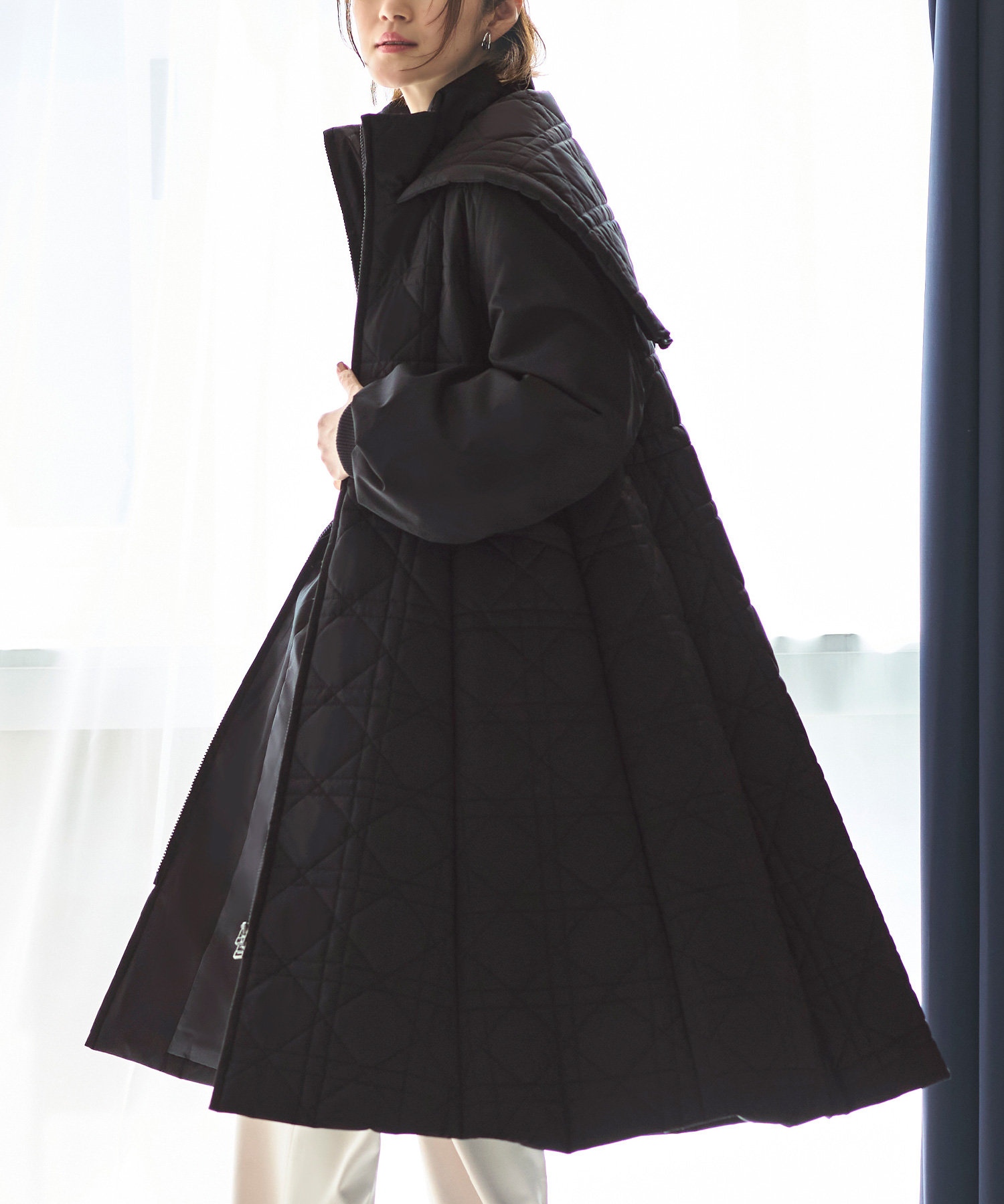 RUIRUE BOUTIQUE ミックスステッチ・フーディーパテッドコート ルイルエブティック RUIRUE BOUTIQUE 【2wayシルエット