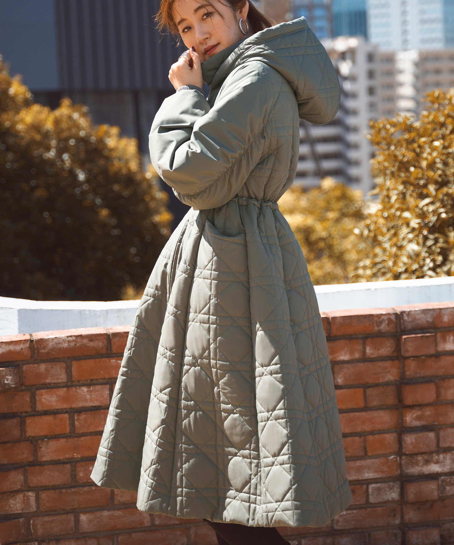 RUIRUE BOUTIQUE ミックスステッチ・フーディーパテッドコート ルイルエブティック RUIRUE BOUTIQUE 【2wayシルエット