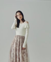 NATURAL BEAUTY BASIC/フラワープリントチュールドッキングニットワンピース/505791381