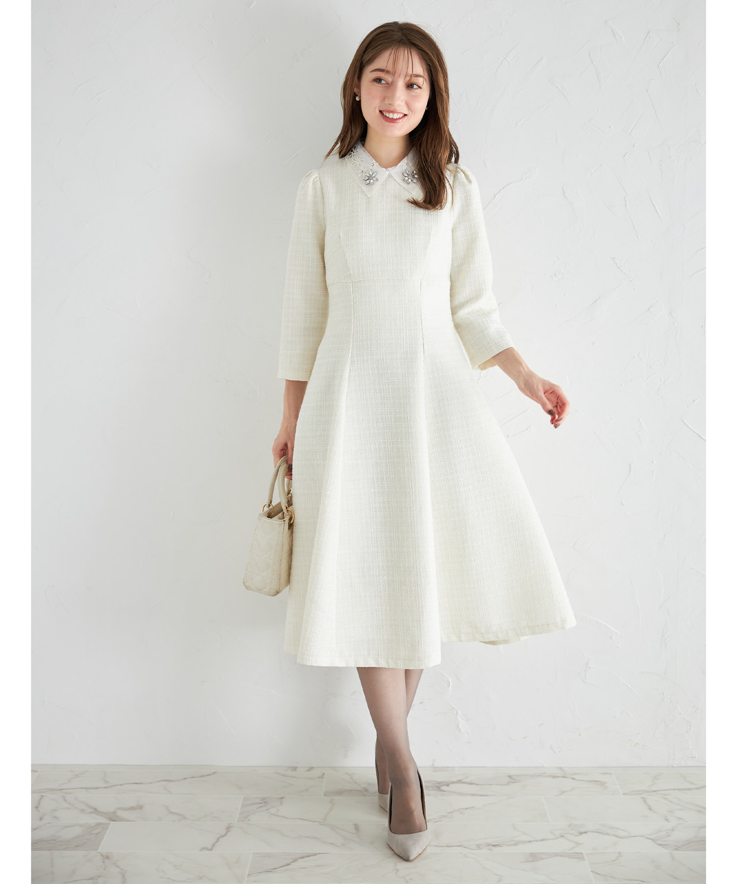 ホワイト襟付きワンピース トッコクローゼット tocco closet レース襟付きバックレース