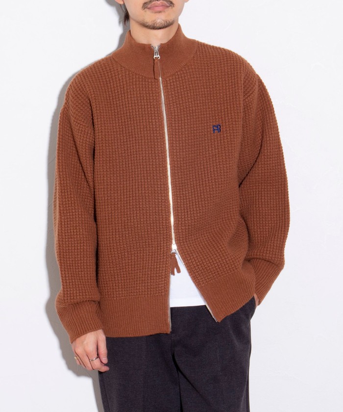 【Acne Studios】 ワッフルニットボタンアップトップス ブラウン Acne Studios ワッフルニットボタンアップトップス ブラウン