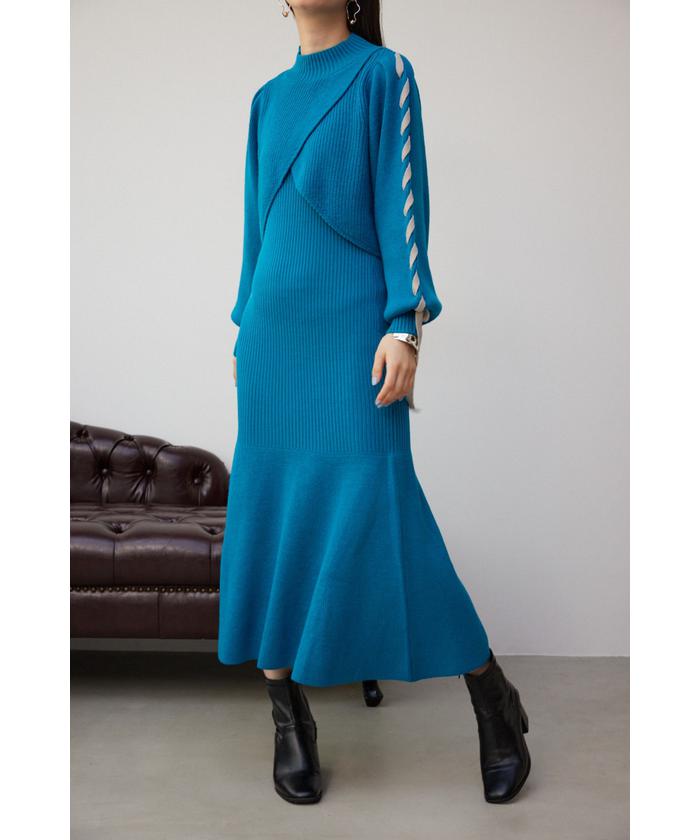 セール 50%OFF】レースアップスリーブレイヤードニット