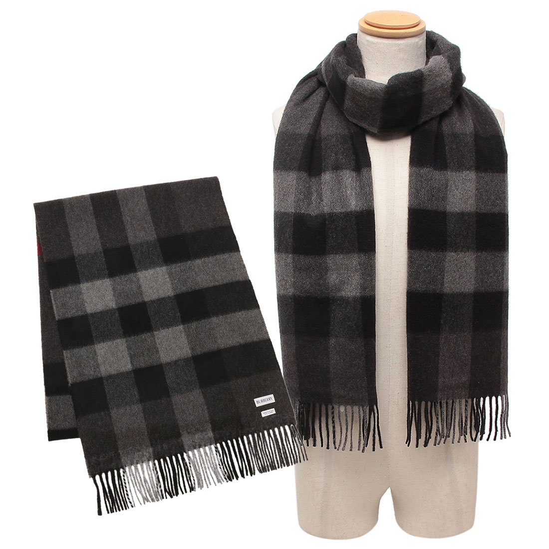 定番の中古商品 BLACK 新品同様）BUBERRY LABEL スヌード 100% カシミヤ 下れ 小物