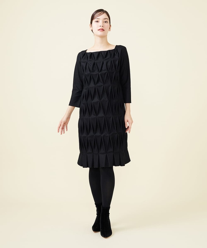 セール】【blue&black】ダイヤ柄スモッキングドレス(505800641