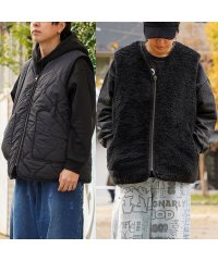 1111clothing/◆ファー×キルティング リバーシブルベスト◆ キルティングベスト メンズ シープ風ボア ベスト レディース ファーベスト Vベスト Vネック ZIP ジレ/505802425