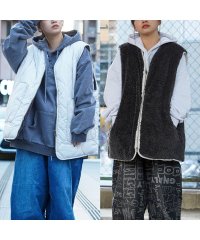 1111clothing/◆ファー×キルティング リバーシブルベスト◆ キルティングベスト メンズ シープ風ボア ベスト レディース ファーベスト Vベスト Vネック ZIP ジレ/505802425