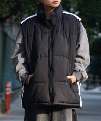 1111clothing/◆スタンドネック パディングベスト◆ ダウンベスト メンズ 中綿 ベスト レディース 中綿ベスト ライン ハイネック ZIP 防寒 軽量 パフベスト ジレ /505802428