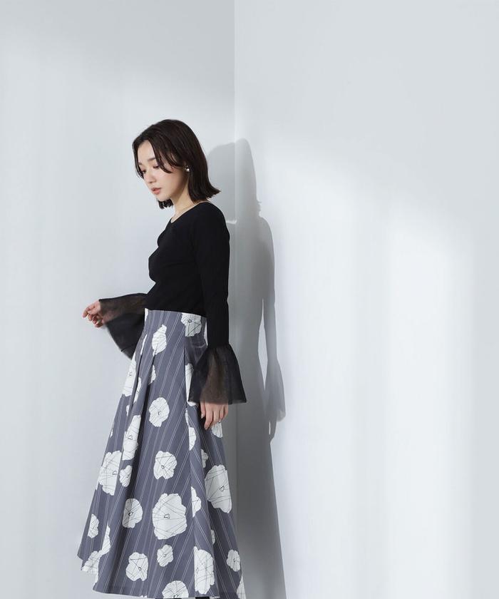 ビアズリーフラワーストライプスカート クラシカルフラワーストライプスカート | BODYLINE & LunaBelle