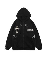 HOOK/フック HOOK 【HOOK】クロスと炎刺繍ジップパーカー/505803126