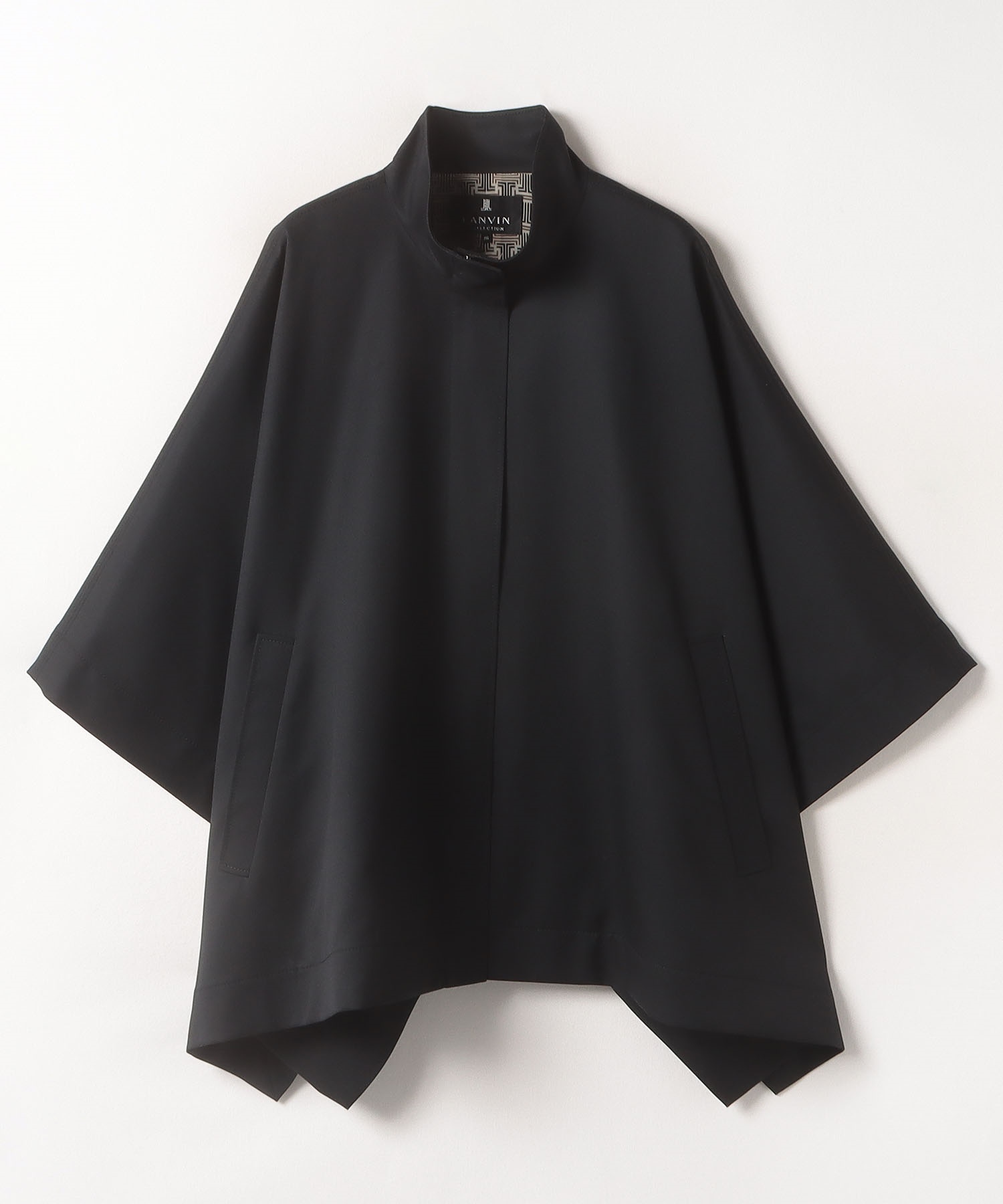 ランバンコレクションファー付きニットポンチョ