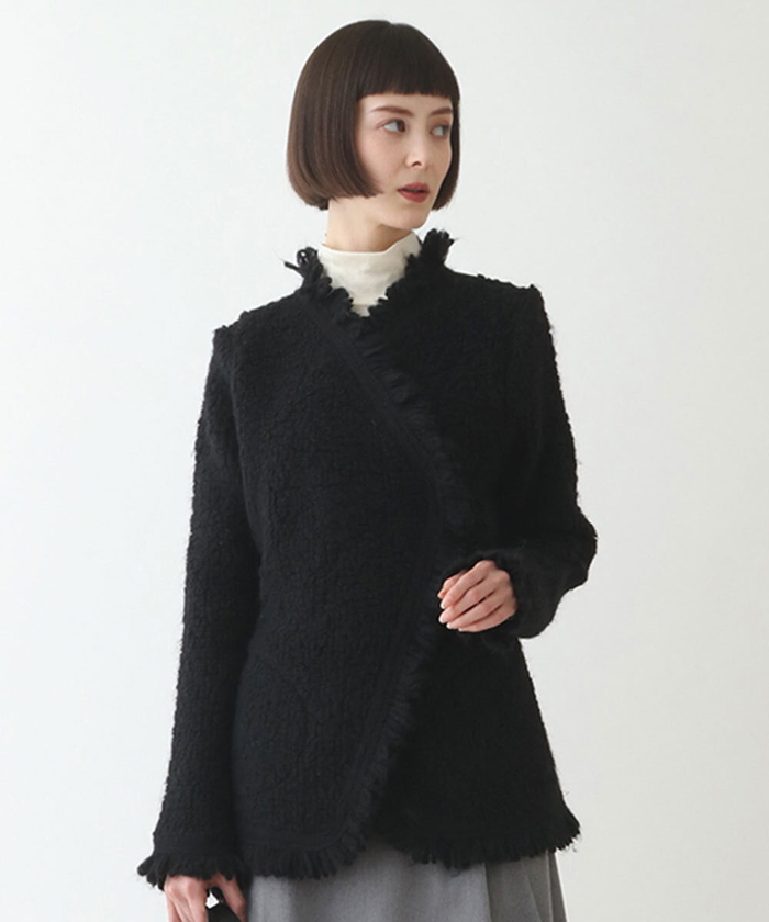 HIROKO BIS スタンドカラー ループウール混中綿入ジャケット