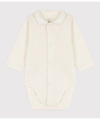 PETIT BATEAU/衿付きホワイト長袖ボディ/505811557