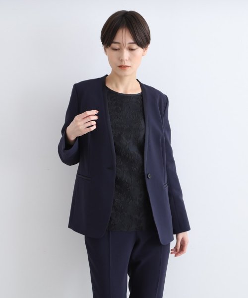 セール】【日本製／定番スーツ】トリアセテート混ノーカラージャケット 