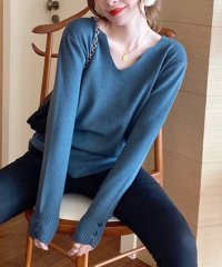 Amulet/アミュレット Amulet Vネックニットセーター レディース 10代 20代 30代 韓国ファッション 春 秋 冬 カジュアル 可愛い 上品 白 黒 無地 シ/505812331